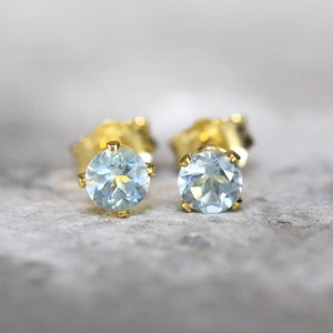 Blue Aquamarine Earrings March Birthstone Pale Blue Earrings Genuine Aquamarine Stud Earrings Gold Earrings Earrings For Mom image 3