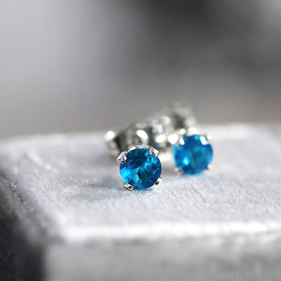 Neon Blue Apatite Stud Earrings - Apatite Ear Studs