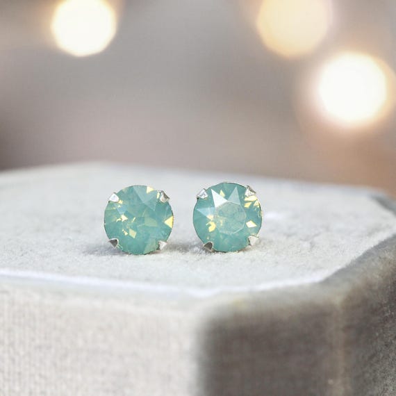 Sea Green Crystal Stud Earrings - Pacific Opal Beach Summer Jewelry