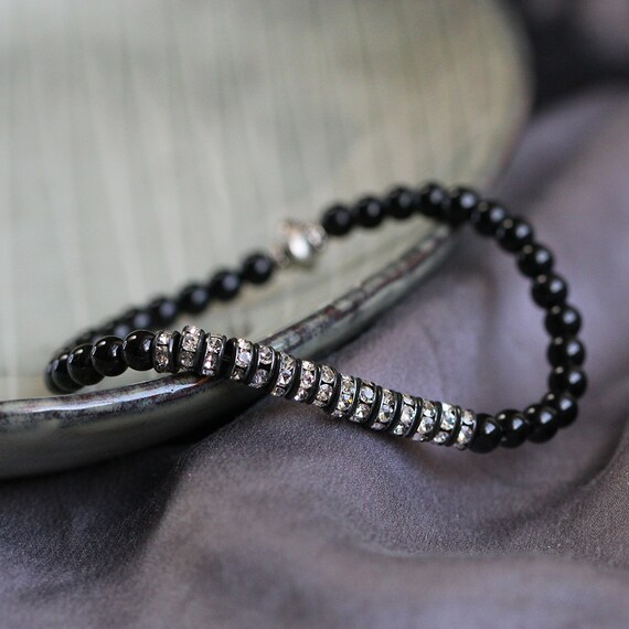 Black Onyx Bracelet - Rhinestone Bracelet - LAST ONE