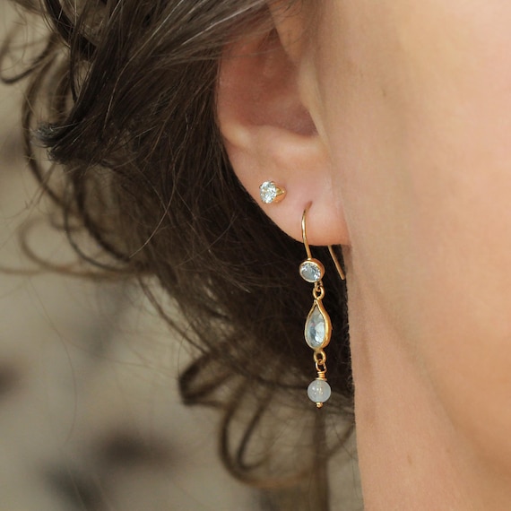 Sky Blue Topaz Aquamarine Drop Earrings - Handmade Teardrop Birthstone Jewellery