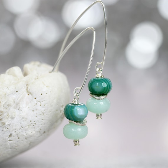 Green Aventurine and Agate Earrings