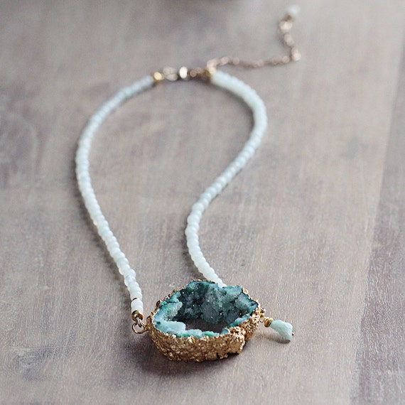 Green Druzy Necklace - Green Statement Necklace