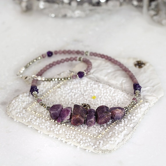 Raw Sapphire Necklace - Purple Statement Necklace