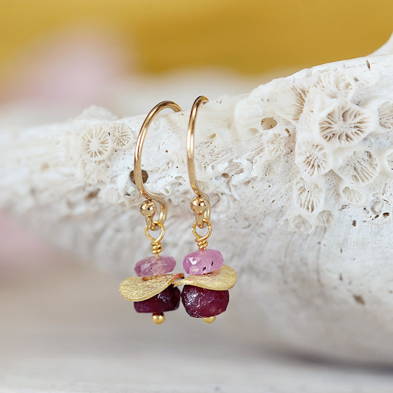Gold Ruby Earrings Precious Stone Earrings July Birthstone Gift Fine Jewelry Pink & Red Gemstone Earrings Precious Stone Jewellery image 3