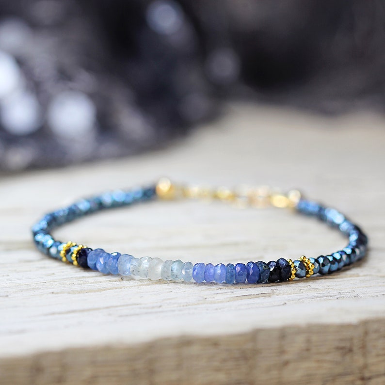 Blue Sapphire Bracelet - Ombre Bracelet For Girlfriend - September Birthstone Bracelet - Birthstone Jewelry For Her - Sapphire Fine Jewelry 