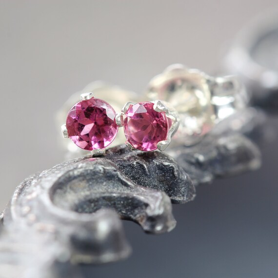 Pink Tourmaline Earrings - Pink Gemstone Studs