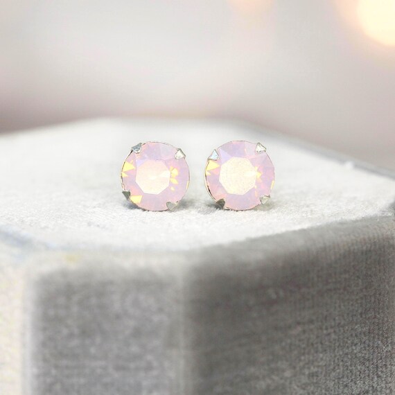 Pink Opal Stud Earrings - Rose Water Austrian Crystal Hypoallergenic Earrings