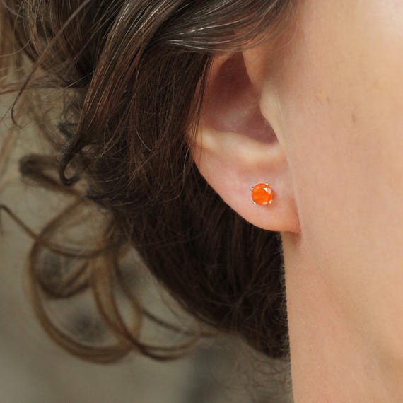 Orange Carnelian Earrings - Bright Uplifting Minimalist Earrings
