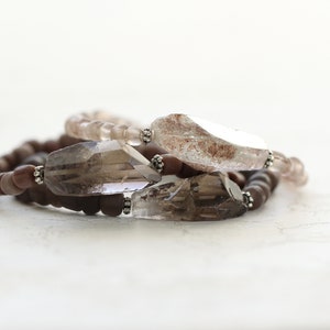 Raw Quartz Crystal Bracelet Organic Jewelry Natural Stone Bracelet Quartz Bracelet Brown Bead Bracelet image 4