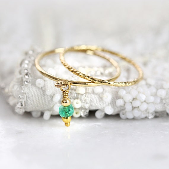 Stackable Gold Ring Set - Charm Rings For Women - Emerald Ring Dainty
