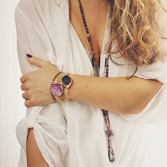 Purple Statement Bracelet - Purple Druzy Bracelet