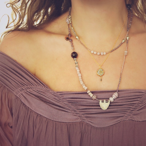 Long Watermelon Tourmaline Necklace - Long Boho Necklace