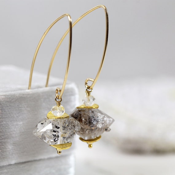 Gold Herkimer Diamond Earrings - Party Earrings - LAST PAIR