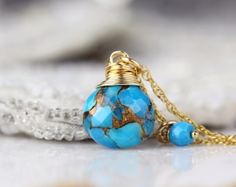 Collier bleu turquoise - Collier pendentif turquoise - Collier pierre de naissance décembre - Bijoux turquoise - Collier pendentif délicat