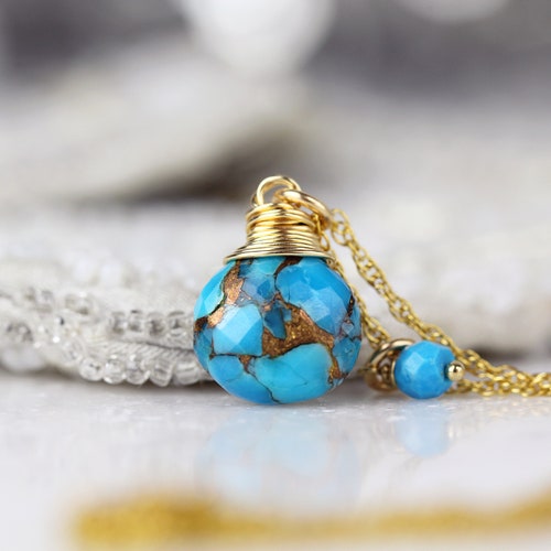 Blue Turquoise Necklace - Turquoise Pendant Necklace - December