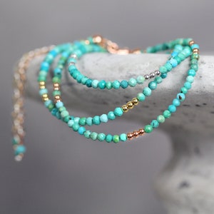 Genuine Turquoise Bracelet Ultra Skinny Boho Bracelet Women Thoughtful Friend Gift Dainty Natural Stone Bracelet Tiny Bead Bracelet image 3