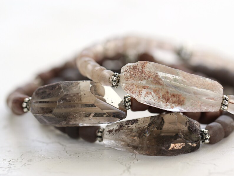 Raw Quartz Crystal Bracelet Organic Jewelry Natural Stone Bracelet Quartz Bracelet Brown Bead Bracelet image 6