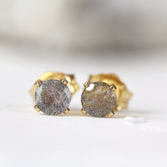 Labradorite Stud Earrings - Natural Stone Earrings