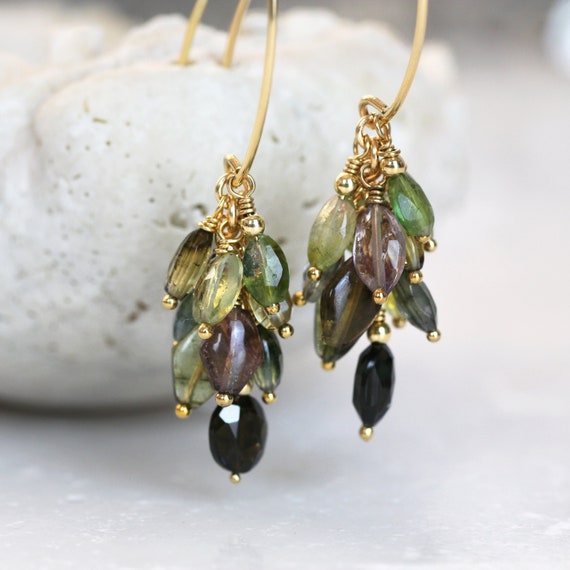 Multi Tourmaline Earrings - Dangle Cluster Earrings