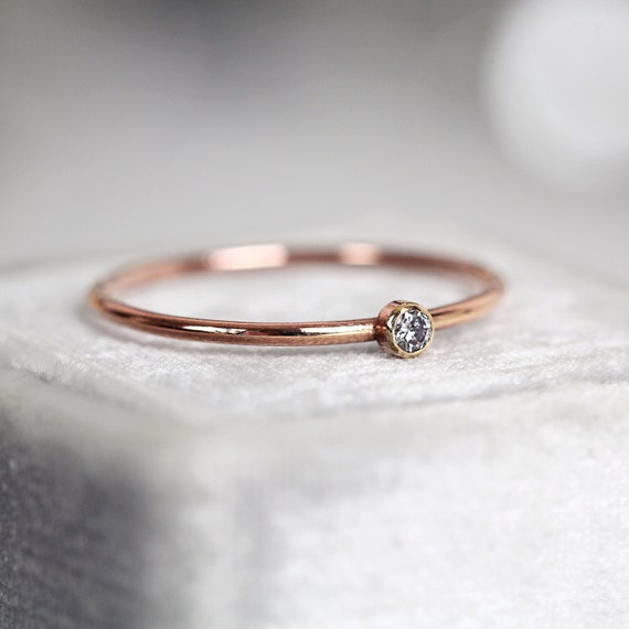 Salt and Pepper Diamond Engagement Ring - Skinny Rose Gold Diamond Ring