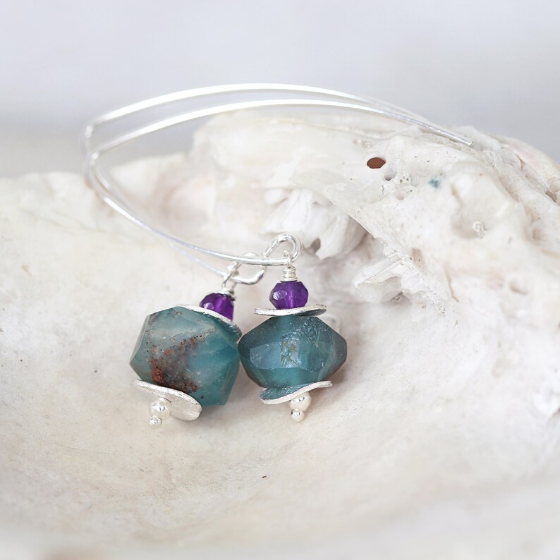 Fluorite Earrings Raw Fluorite Earrings Raw Stone Earrings Silver Stone Earrings Fluorite Jewelry Purple Blue Fluorite Earrings