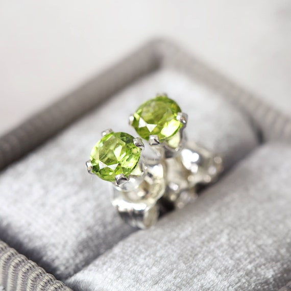 Peridot Ear Studs - Silver Stud Earrings