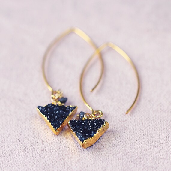 Black Druzy & Diamond Earrings - Modern Earrings