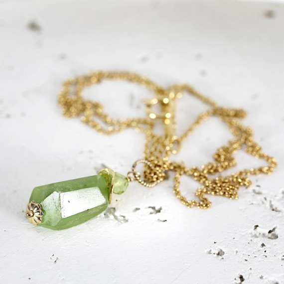 Raw Peridot Necklace - Raw Stone Necklace