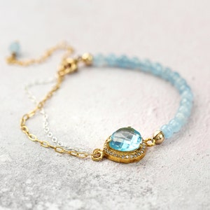 Blue Topaz Bracelet - Dainty Bracelet for Her - Topaz and Aquamarine Bracelet - Blue Topaz Jewelry - November / December / March Birthstone