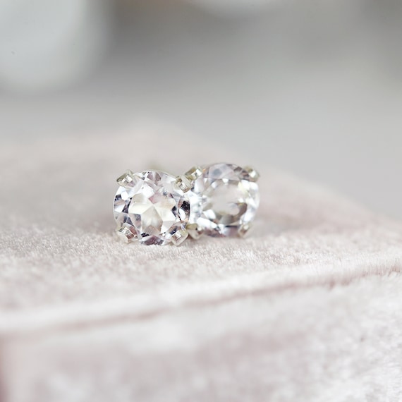 White Topaz Stud Earrings - Unisex Post Earrings