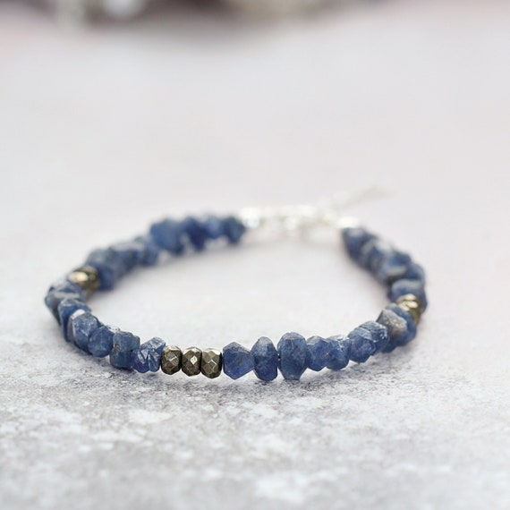 Rough Sapphire Bead Bracelet - Earthy Gemstone Bracelet