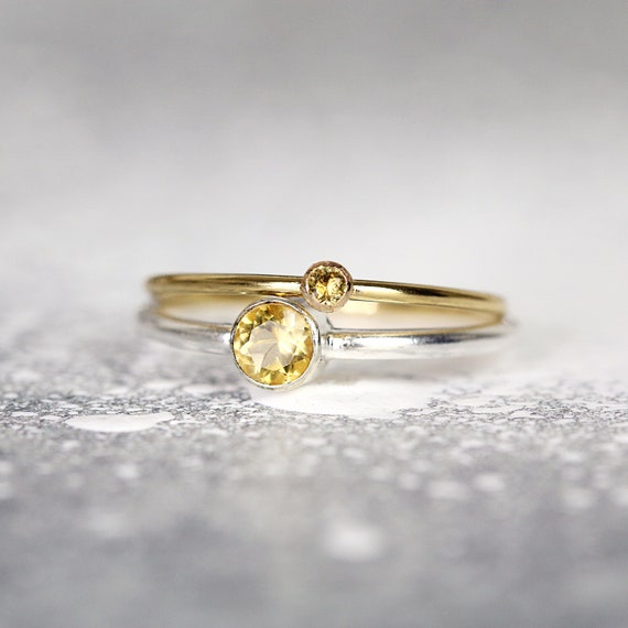 Skinny Citrine Ring Gold or Silver - Yellow Dainty Tiny Ring 2mm or 4mm