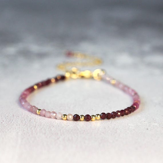 Handcrafted Ruby Bracelet Gold or Silver - Dainty Skinny Ruby Jewelry For Women