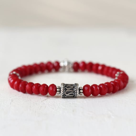 Red Coral Bracelet - Gemstone Stretch Bracelet