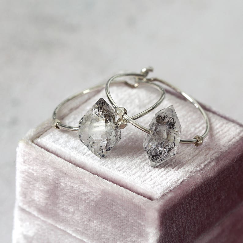 Crystal Hoop Earrings Herkimer Diamond Earrings Gemstone Hoop Earrings Raw Crystal Jewelry Modern Earrings image 4