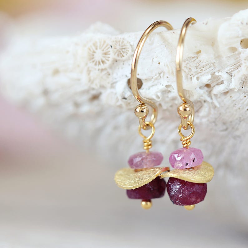 Gold Ruby Earrings Precious Stone Earrings July Birthstone Gift Fine Jewelry Pink & Red Gemstone Earrings Precious Stone Jewellery image 1