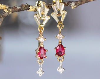 Art Deco Style Earrings - 1920s Red CZ Crystal Earrings | Elegant Vintage Style Jewelry For Women