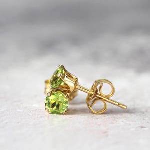 Peridot Earrings Gold Stud Earrings Peridot Jewellery Tiny Earrings Peridot Stud Earrings August Birthstone Green Earrings image 3