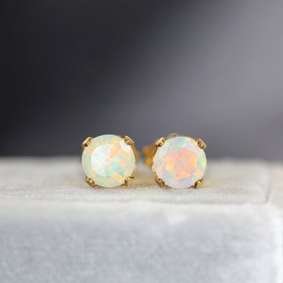 Ethiopian Opal Stud Earrings - White Opal Earrings