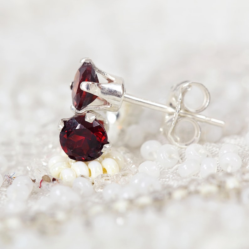 Garnet Stud Earrings Deep Red Earrings January Birthstone Red Garnet Earrings Birthstone Jewelry Christmas Gift For Her image 6