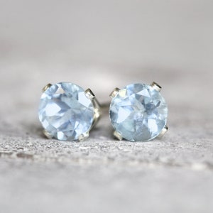 Aquamarine Stud Earrings Silver Stud Earrings Aquamarine Studs March Birthstone Earrings Birthstone Jewelry Gemstone Stud Earrings image 4