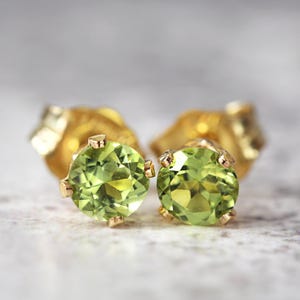 Peridot Earrings - Green Peridot Jewelry - Handmade Gold Earrings - Fine Jewelry Peridot Stud Earrings - Peridot Birthstone Gift for Her Him