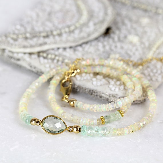 Emerald & Opal Necklace - Precious Stone Necklace