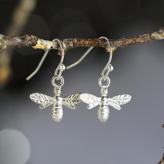 Sterling Silver Bee Earrings - Intricate Insect Jewelry