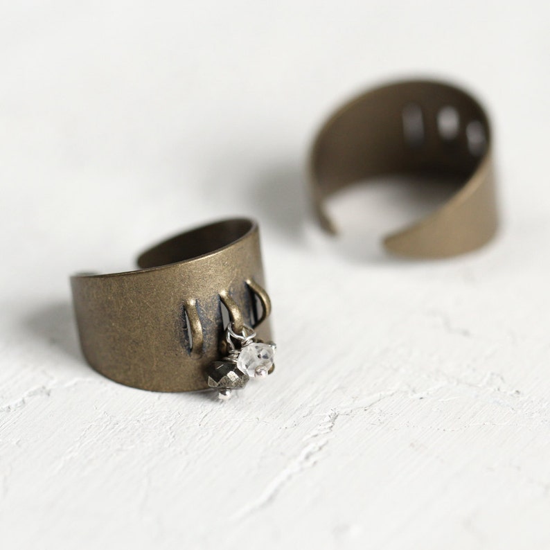 Contemporary Metal And Gemstone Cluster Ring Adjustable Ring with Quartz, Pyrite and Pewter image 4