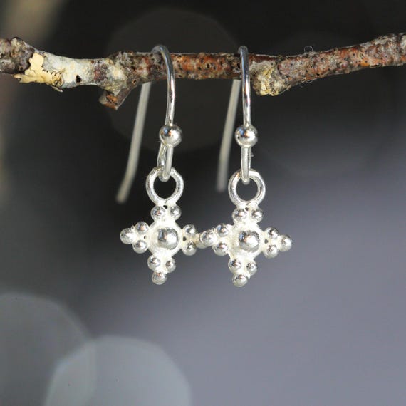 Silver Cross Earrings - Dainty Sterling Silver Dangle Earrings