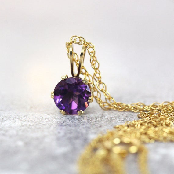 Amethyst Solitaire Necklace - Dainty Amethyst Necklace
