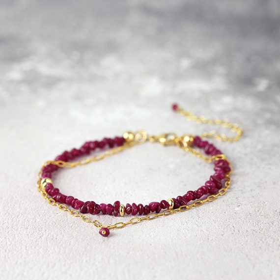 Longido Ruby Bracelet - Raw Ruby Nugget Bracelet in Gold