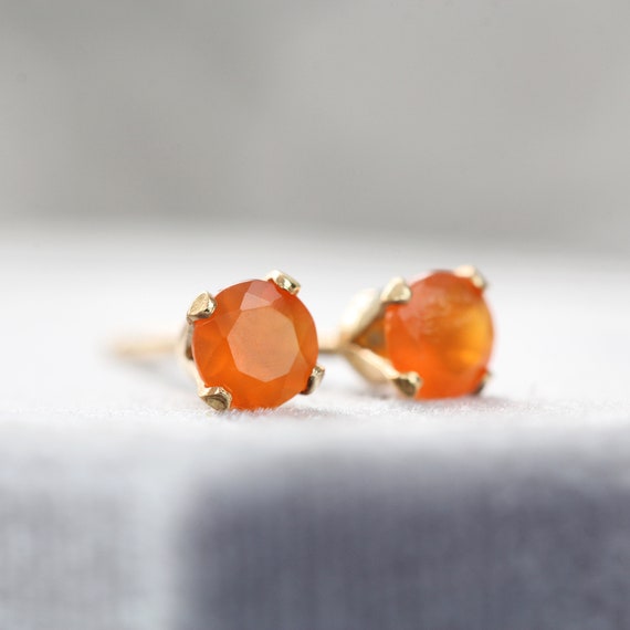 Carnelian Stud Earrings - Minimalist Colourful Orange Earrings